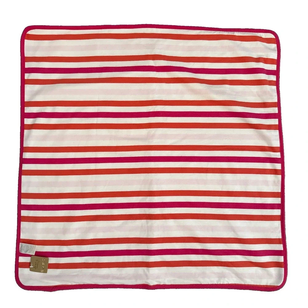 NWT Old Navy Pink White Orange Stripes Baby Blanket Security Lovey Fleece Cotton